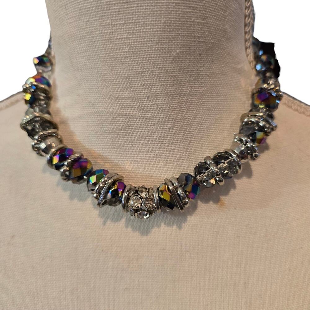 Iridescent Acrylic Beaded AB Necklace Choker Adjustable Women Fashion Jewelry
